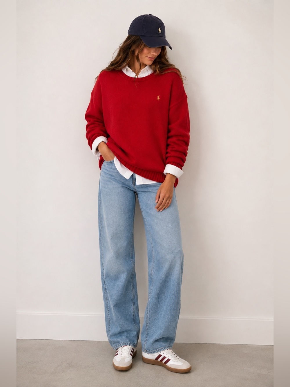 Vintage Lauren Ralph Lauren Red 100% Cotton Crest Sweater XXL Y2K Oversized